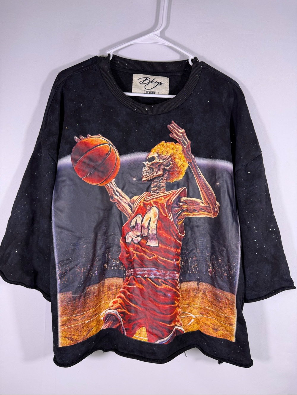 BKeys Skeleton Basketball Graphic Distressed Oversized Tee 2XL